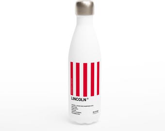 Lincoln (City FC) Edelstahl Wasserflasche in Rot und Weiß | Thermosflasche | UK Städte Serie | Wichtel Fan Geschenk