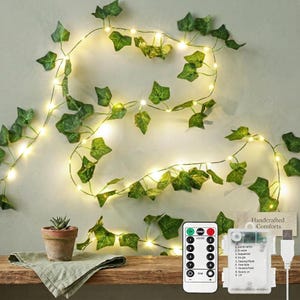 33ft Fairy Light Vine, 100 LED Ivy Garland String Lights Remote, Battery Operated Leaf Lights, Boho Bedroom Wall Decor Gift