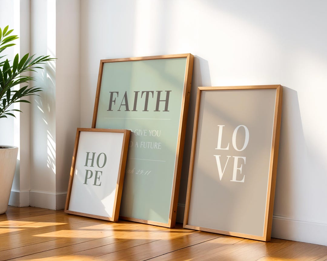 Faith Hope Love, Bible Verse Poster, Modern Christian Earthy Tones ...