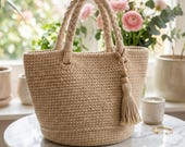 Crochet Tote Bag Pattern, Round Base Bucket Bag, Boho Handbag Tutorial (PDF Download)