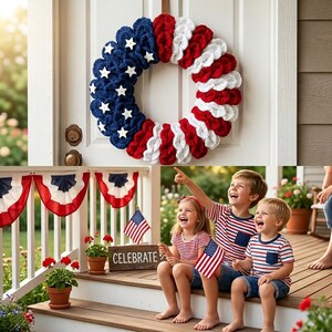 Patriotic Crochet Wreath Pattern, American Flag Tutorial, Independence Day Decor (PDF)