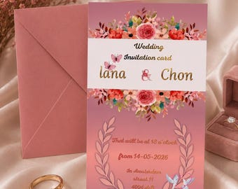Plantilla editable para invitación de boda | Invitación de boda en Canva | Invitación de boda floral | Descarga instantánea | Tarjeta de boda imprimible