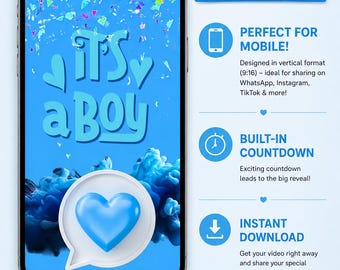 Vídeo de cuenta atrás para revelar el sexo del bebé (niño): descarga instantánea para móvil.