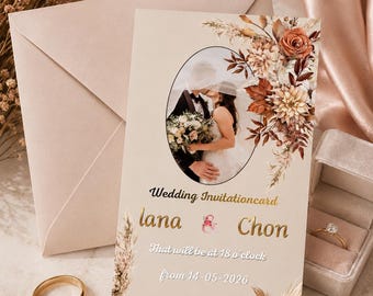 Plantilla editable para invitación de boda | Invitación de boda en Canva | Invitación de boda floral | Descarga instantánea | Tarjeta de boda imprimible