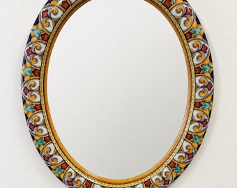 Vintage G.P. Gialletti Pimpinelli Deruta Italy Hand Painted Majolica Wall Mirror