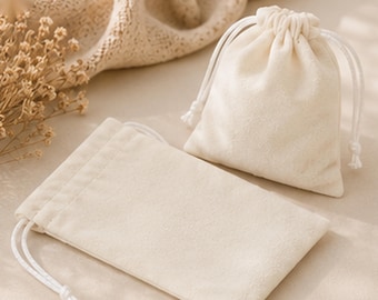 2 Pack Beige Velvet Drawstring Bags, 8 x 12 Inch Lingerie Gift Packaging