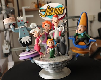 Jetsons Family Diorama, Hand Painted Collectible Display Statue, Retro Cartoon Decor, Shelf Display Figure, Unique Gift for Fans