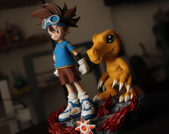 Tai Kamiya & Agumon Figure Hand Painted 3D Printed Digimon Collectible Statue Anime Display Gift for Fans