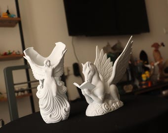 Pegasus Bookend Set with Angel Pen Holder, Hand Painted Fantasy Decor, Mythology Shelf Decoration, Unique Gift for Book Lovers