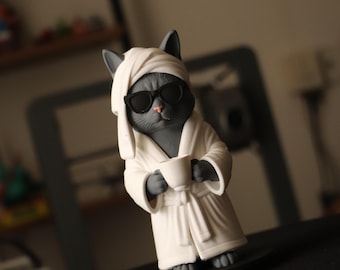 Cool Cat Figurine Coffee Lover Gift Hand Painted 3D Printed Cat Statue Funny Home Office Desk Decoration