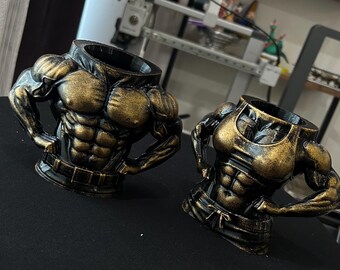 Muscle Man Pencil Holder Set, Hand Painted Desk Organizer, Cartoon Inspired Display Decor, Unique Pen Holder Gift, Shelf Decoration