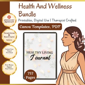 Health & Wellness Bundle Printable PDF, Wellness Planner, Fitness Journal, Self Care Templates