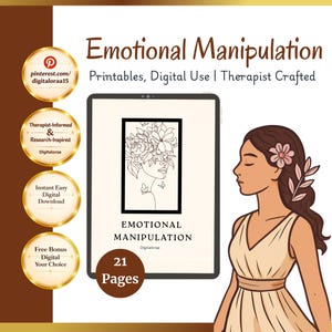 Hojas de trabajo de la guía de manipulación emocional, cuaderno de trabajo de concienciación sobre el gaslighting, diario de crecimiento personal, PDF sobre límites en las relaciones