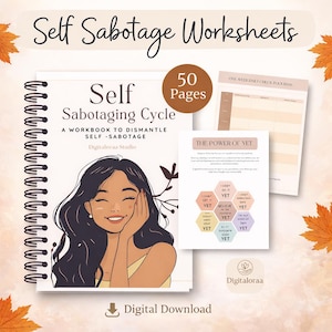 Self Sabotage Worksheets Printable PDF | Mental Health Therapy Workbook | Shadow Work | Emotional Healing