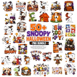 Bundel met meer dan 50 Snoopy Halloween PNG-bestanden, Trick or Treat PNG, Peanuts Horror Design Clipart Halloween Party Shirt PNG, digitale download