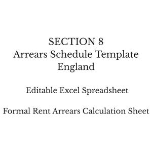 Plantilla de cronograma de atrasos de la Sección 8 de Inglaterra / Hoja de cálculo de atrasos de alquiler / Apoyo a la posesión del arrendador / Documento de Excel editable
