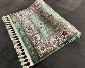2x3 ft Mini Silk Rug Luxury Small Area Rug Decorative Silk Rug Elegant Living Room Accent Rug