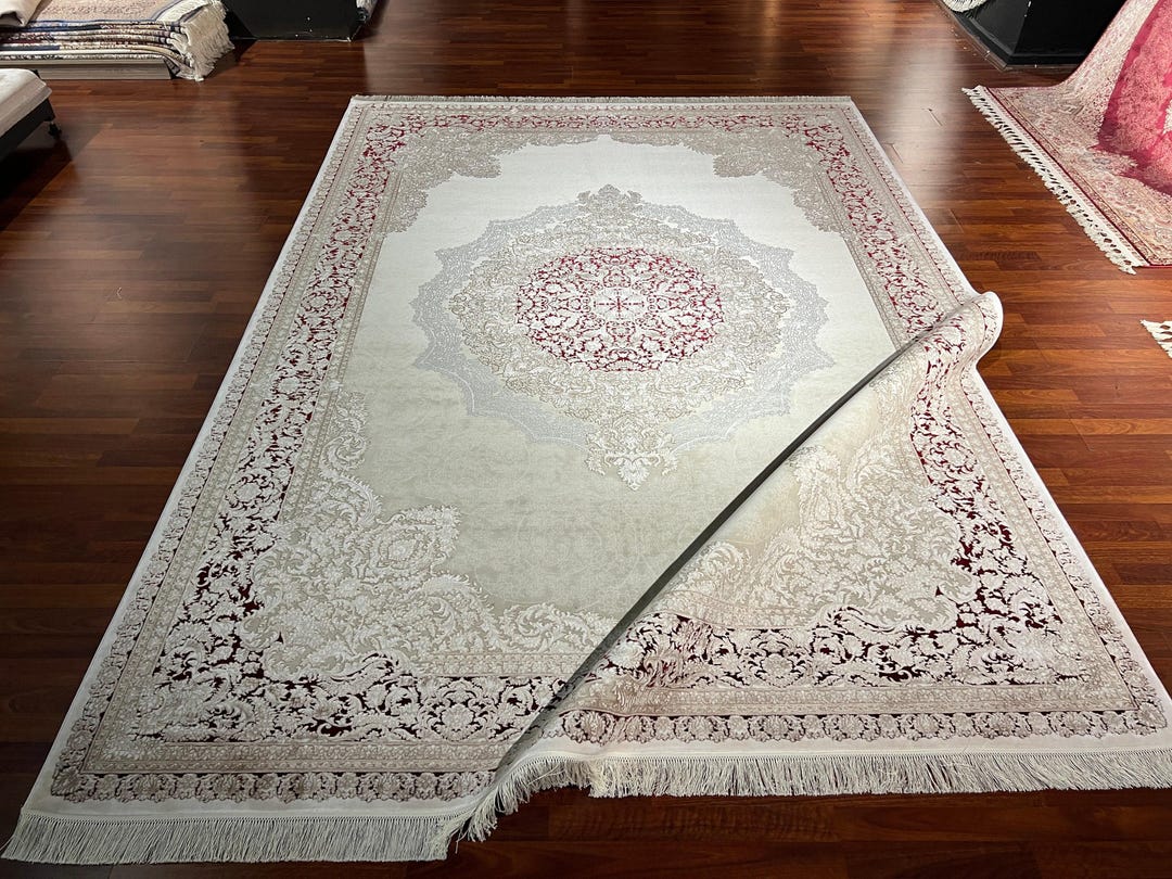 8x11 Ft Beige Bamboo Rug Luxury Large Area Rug Elegant Medallion Living ...