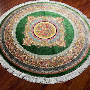 Alfombra redonda verde de 1,5 x 1,5 m, alfombra circular con medallón floral, alfombra de seda modal, decoración de lujo para el hogar.