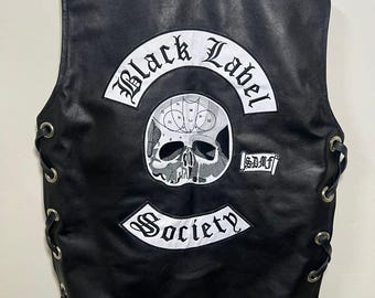 Black Label Society Cowhide Leather Biker Vest, Zakk Wylde Rock Style