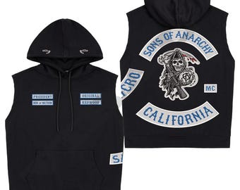 SOA Style Biker Fleece Vest – Embroidered Motorcycle Club Patches California