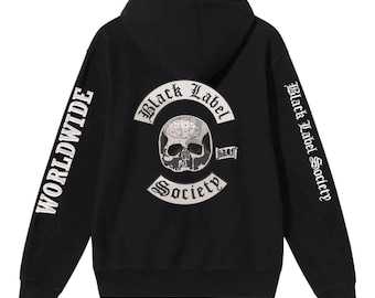 Black Label Society Inspired Biker Fleece Hoodie – Embroidered Patches, 400 GSM Fleece Streetwear
