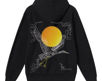 Embroidered Phoenix Hoodie - Golden Phoenix - Unisex Cotton - Pullover - Black