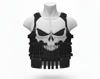 Handpainted Punisher Skull Cordura Vest, Tactical Vest, Adjustable Tactical Cosplay Vest, Lightweight Costume Armor