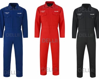 Custom Embroidered Coveralls, Personalized Mechanic Workwear, Race Crew Uniform, Long Sleeve Boiler Suit