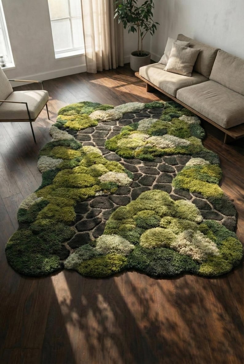 Forest Moss 3D Textured Rug: Hand-tufted Botanical Area Carpet for ...