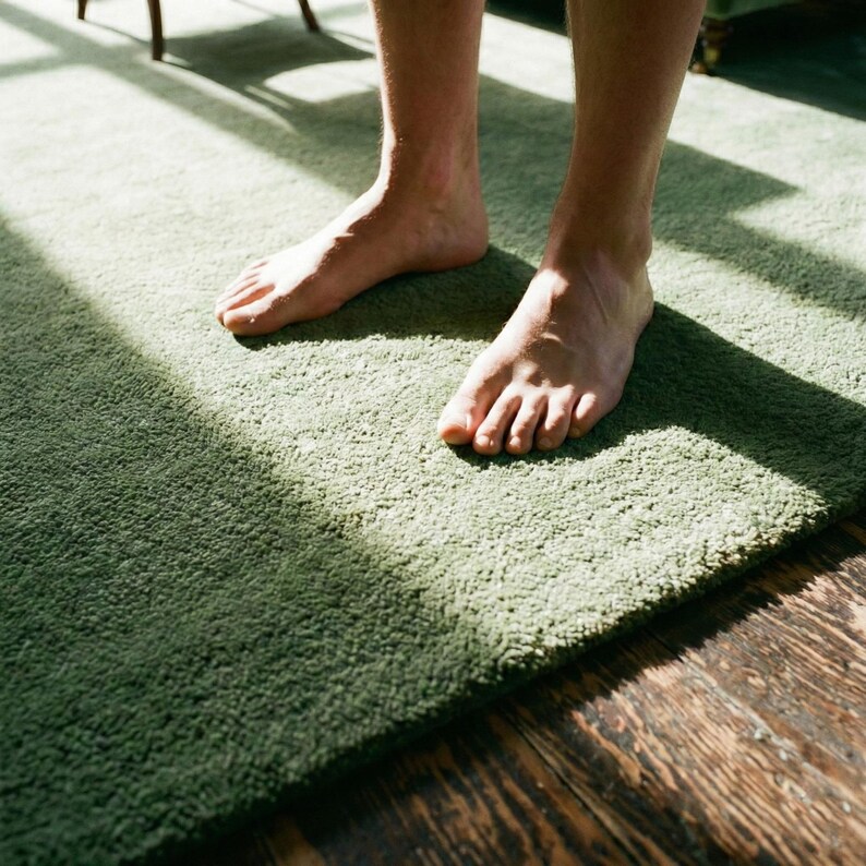 Handmade Sage Green Plush Wool Rug - Soft Minimalist Area Carpet for ...