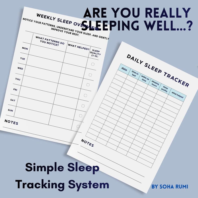Sleep Tracker Printable PDF | Insomnia Sleep Log, Habit Improvement (A4 ...