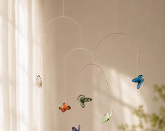 Butterfly Mobile Decor, Balanced Hanging Ornament, Bedroom Room or Living Room Decor, Birthday Gift for Her, Colorful Matisse Inspired Style