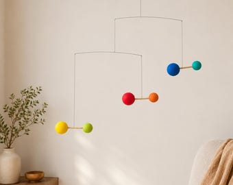 Colorful Balance Mobile, Modern Abstract Mobile, Modern Hanging Mobile, Nursery Ceiling Decor, Mid Century Kinetic Art, Matisse Style
