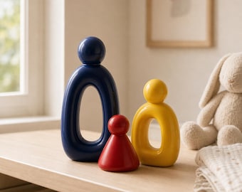 Dopamine Abstract Sculpture Set, Mondrian Style Resin Figurines, Modern Home Decor