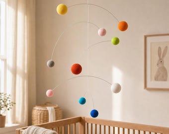 Dynamic Balance Crib Mobile, Kinetic Solar System Art, Mondrian Style Baby Toy