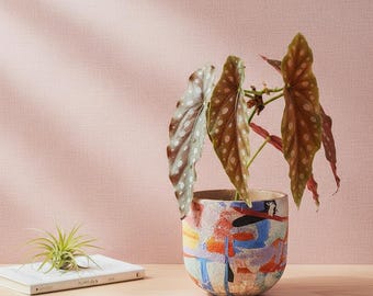 Handmade Matisse Ceramic Planter, Blue Abstract Vase, Art Lover Gift