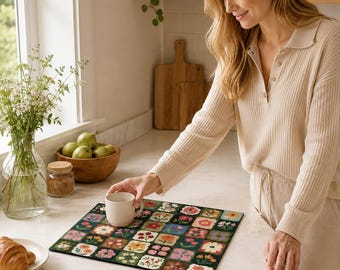 Matisse Style Floral Dish Drying Mat, Boho Kitchen Absorbent Pad, Modern Abstract Placemat