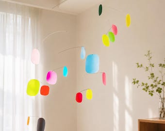 Colorful Kinetic Mobile, Abstract Ceiling Hanging Art, Gift for Her or Creative Friend, Housewarming Gift for Art Lovers, Matisse Style