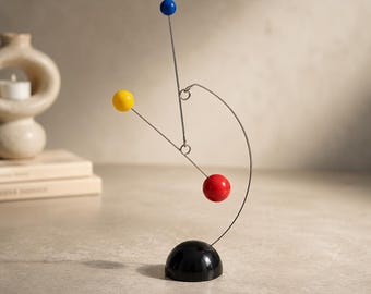 Steel Kinetic Sculpture, Mondrian Style Desktop Mobile, Abstract Art Office Decor