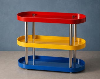 3 Tier Mondrian Style Organizer, Resin Cosmetic Storage Rack, Modern Art Home Decor