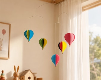 Danish Design Hot Air Balloon Mobile, Multicolored Nursery Ceiling Decor
