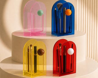 Geometric Arch Acrylic Desk Organizer, Ceramic Sphere Pen Holder