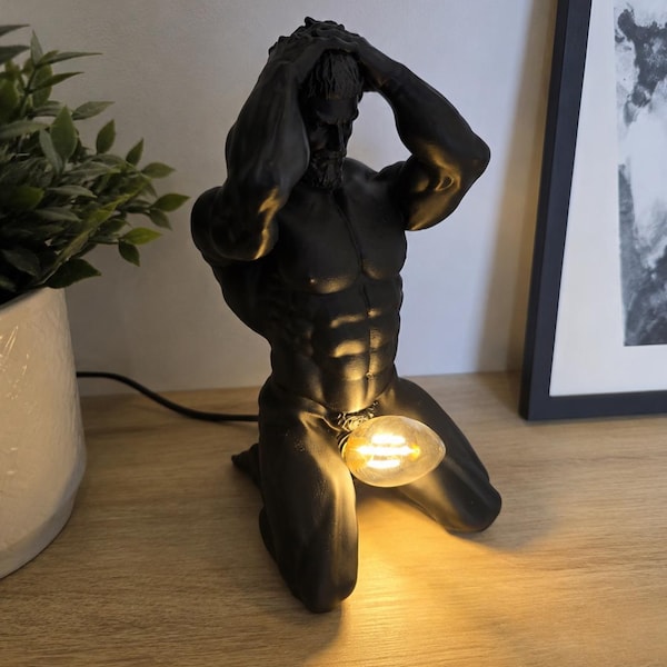 Lámpara de mesa con figura masculina impresa en 3D, lámpara de escultura moderna, decoración artística para escritorio (E14)