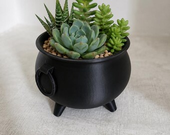 3D Printed Cauldron Planter – Witchy Plant Pot / Gothic Desk Decor
