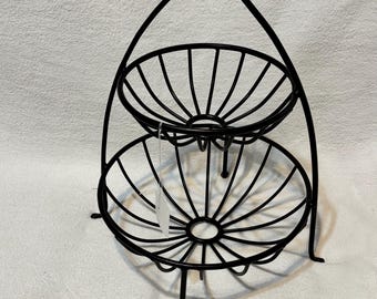 Cesta de frutas vintage de metal negro de 2 niveles, estante decorativo para exhibir pan