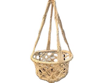 Hängande beige jutehållare för makraméväxter, repkorg