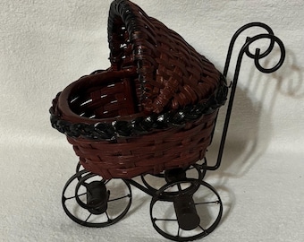 Vintage Red Wicker Ratan Basket Doll Stroller Baby Buggy Carriage Plan Victory