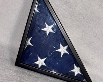 Triangular American Flag Display Case, Black Frame, Embroidered Stars