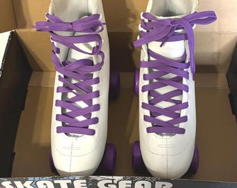 White Roller Skates with Purple Laces and Wheels – Youth Size 8